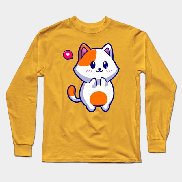 Cute Cat Shy Cartoon Long Sleeve T-Shirt by Catalyst Labs